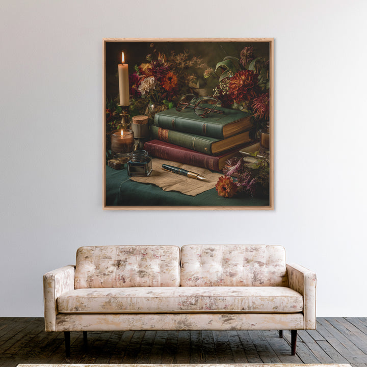 Fountain Pen and Parchment Canvas Print, Library Art, Bookish Decor, Library Decor, Archive, Modern Decor, Fine Art Print, LIB-1x1-60