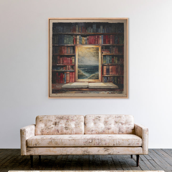 Stormy Sea Painting Inside an Open Book Framed Canvas Print, Library Art, Dark Academia Art, Library Decor, Abstract Art, LIB-1x1-66