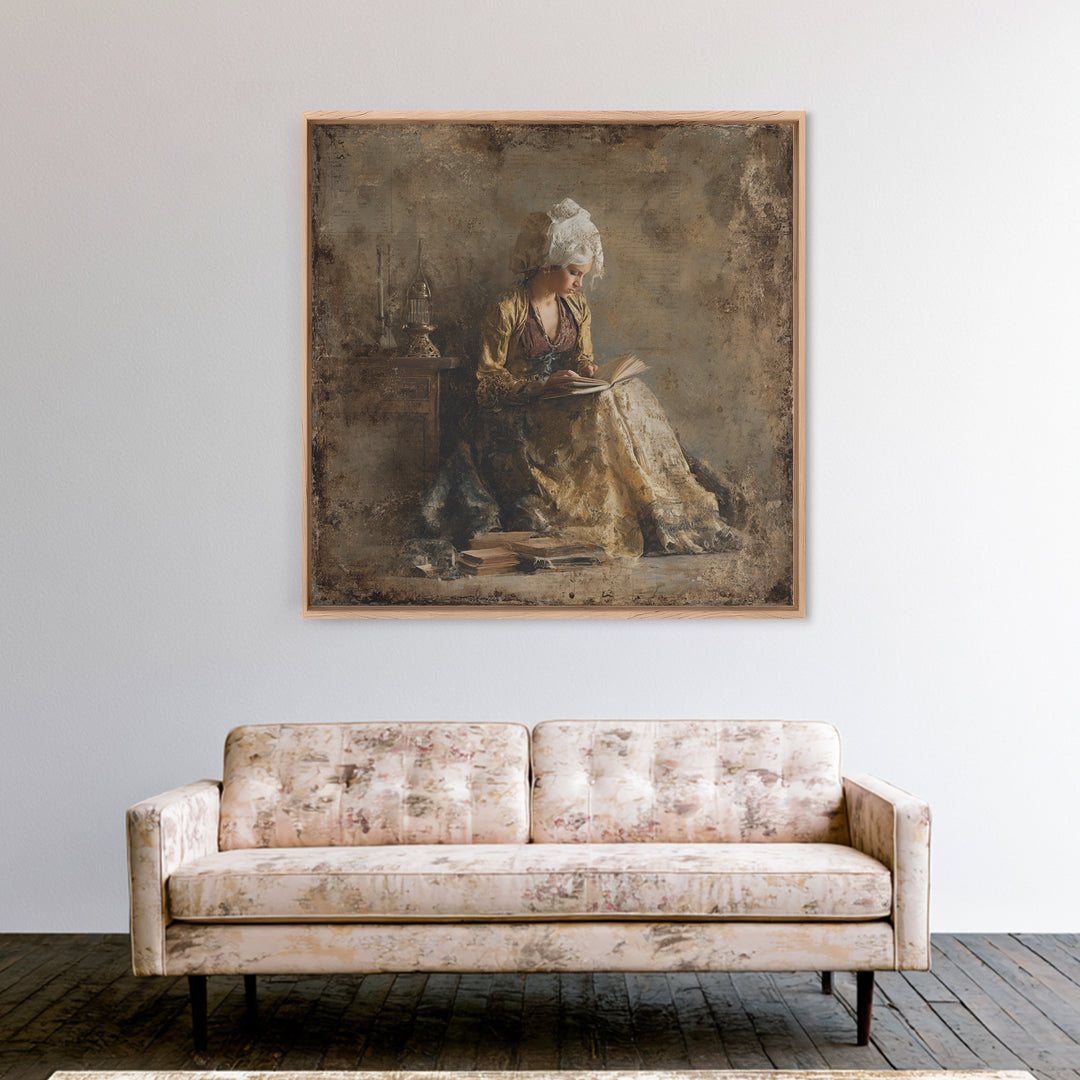 Renaissance Reading Figure Framed Canvas Print, Library Art, Gothic Wall Decor, Library Decor, Fine Art, Archive, LIB-1x1-71