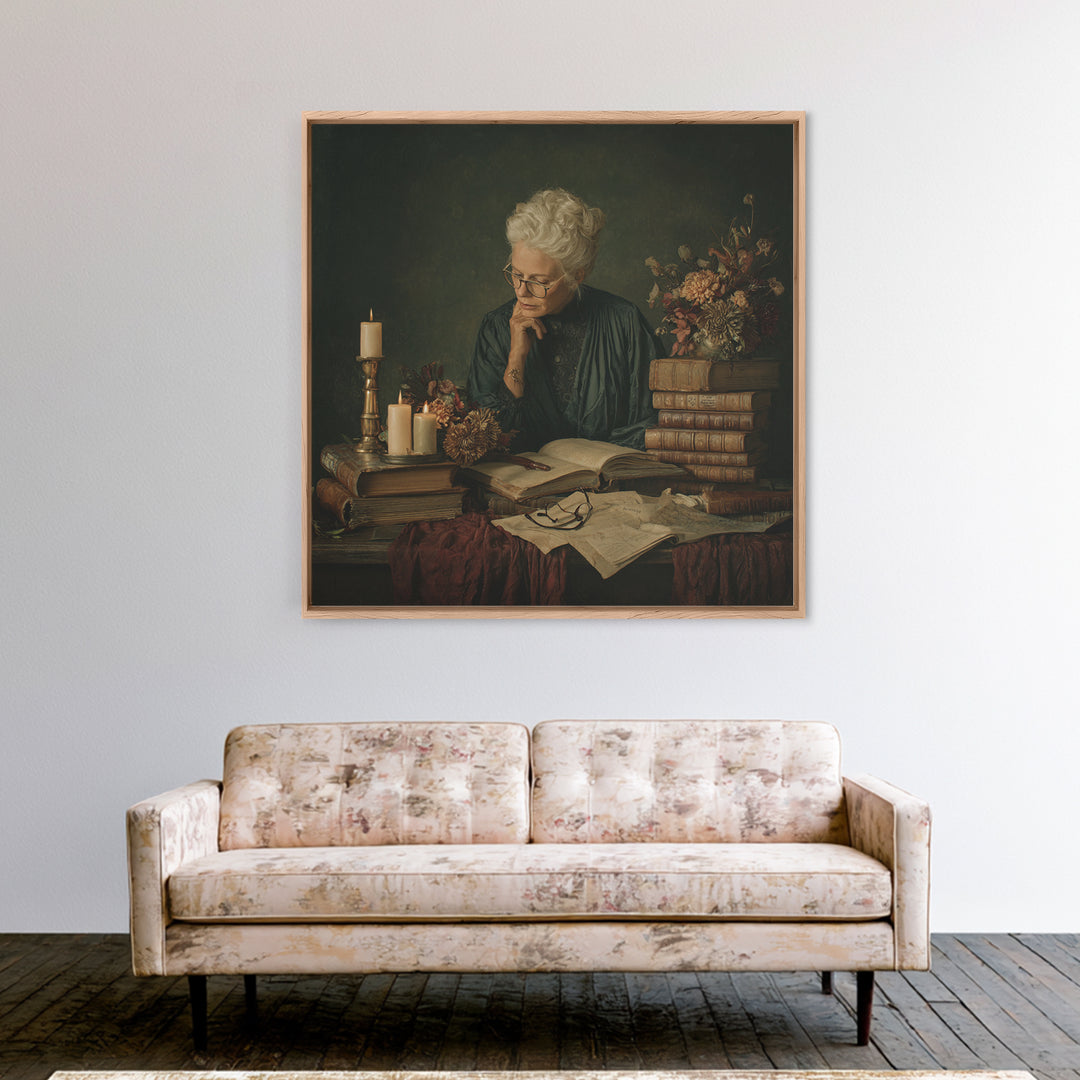 Classical Scholar Portrait Canvas Print, Library Art, Boho Decor, Library Decor, Fine Art, Archive, Digital Art, LIB-1x1-82