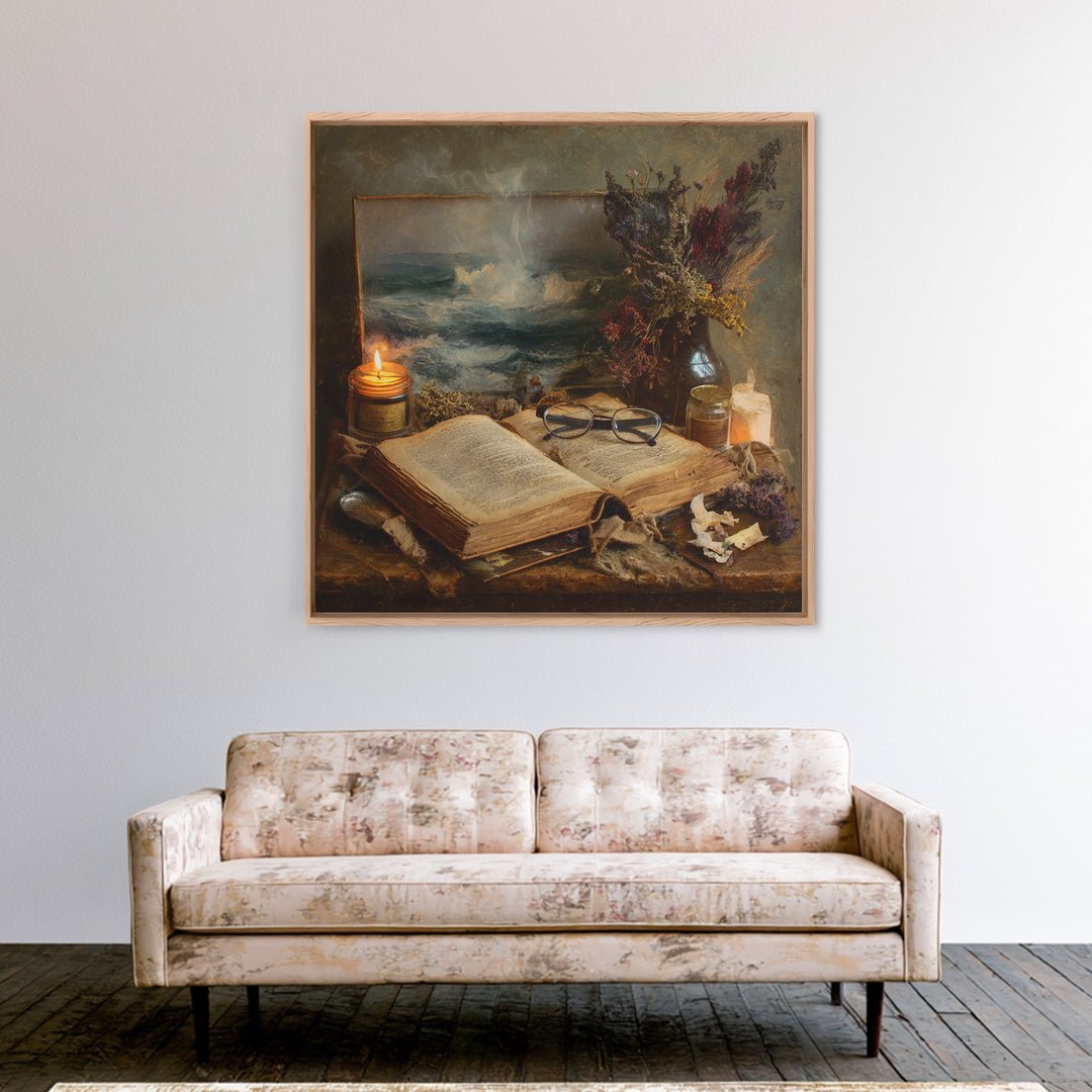 Stormy Sea Painting Inside an Open Book Canvas Print, Library Art, Neutral Decor, Library Decor, Fine Art, Archive, Home Decor, LIB-1x1-90