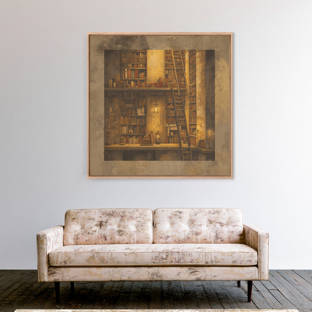 Rolling Library Ladder Canvas Print, Library Art, Painting, Library Decor, Archive, Halloween Printable, Gothic Wall Art, LIB-1x1-99