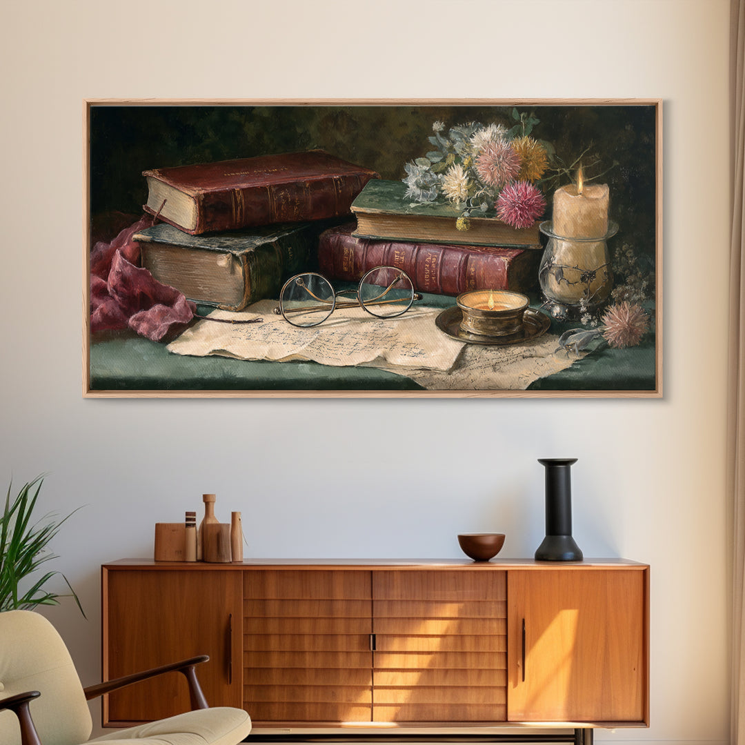 Antique Spectacles on a Manuscript Framed Canvas Print, Library Art, Fine Art Print, Library Decor, Fine Art, Archive, LIB-2x1-16