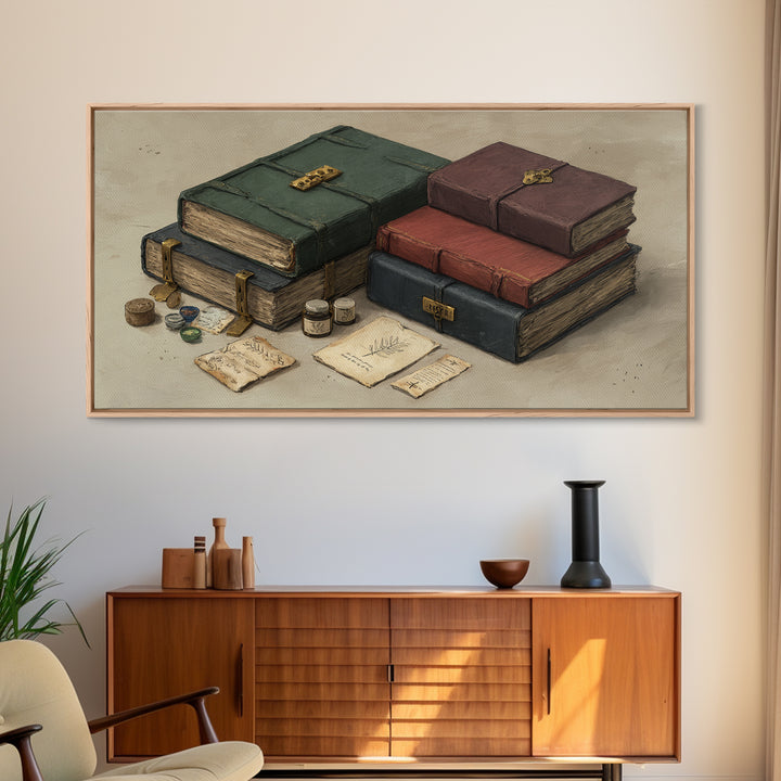 Ancient Book with Brass Clasps Canvas Print, Library Art, Living Room Decor, Library Decor, Fine Art, Archive, Whimsical Art, LIB-2x1-57