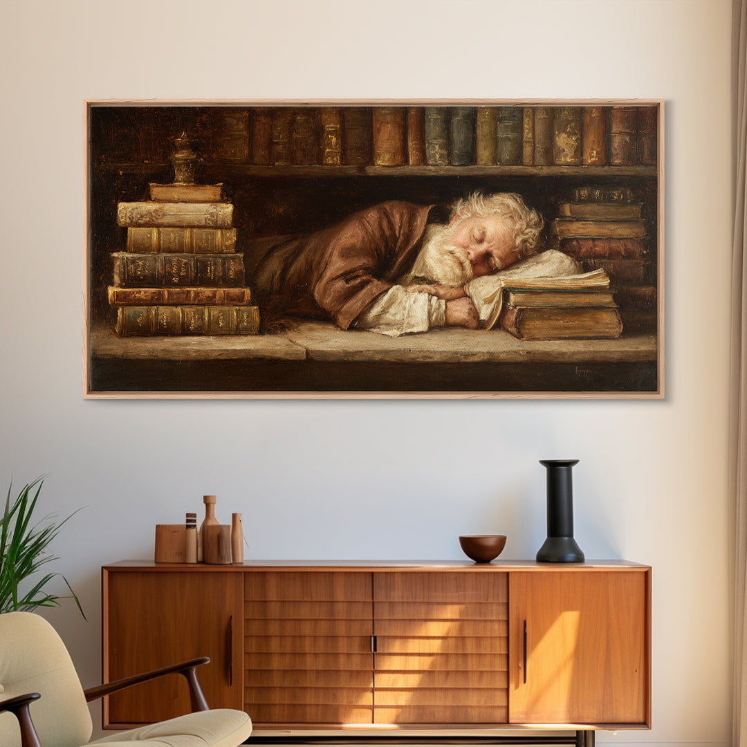 Classical Scholar Portrait Framed Canvas Print, Library Art, Minimalist Decor, Library Decor, Archive, Dark Academia Decor, LIB-2x1-6