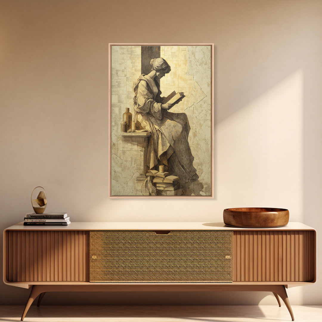 Renaissance Reading Figure Framed Canvas Print, Library Art, Printable Art, Library Decor, Fine Art, Archive, Bookish Decor, LIB-2x3-55
