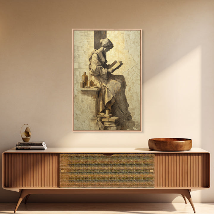 Renaissance Reading Figure Framed Canvas Print, Library Art, Printable Art, Library Decor, Fine Art, Archive, Bookish Decor, LIB-2x3-55