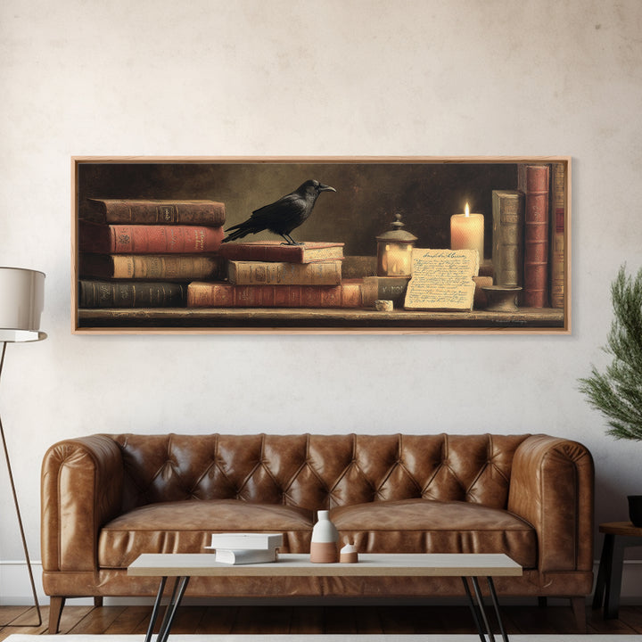 Black Raven Perched on Closed Book Canvas Print, Library Art, Modern Decor, Library Decor, Fine Art, Archive, Wall Decor, LIB-3x1-14
