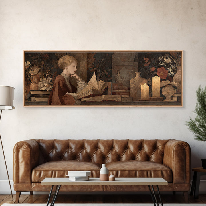 Renaissance Reading Figure Framed Canvas Print, Library Art, Gallery Decor, Library Decor, Fine Art, Archive, Wall Art, LIB-3x1-15