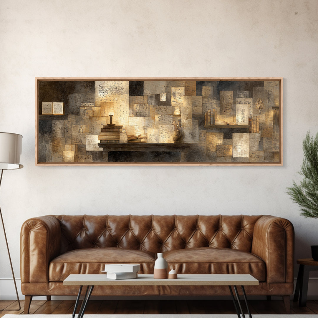 Moonlit Window with Floating Pages Canvas Print, Library Art, Gothic Wall Decor, Library Decor, Fine Art, Archive, LIB-3x1-24