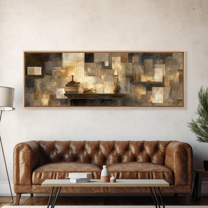 Moonlit Window with Floating Pages Canvas Print, Library Art, Gothic Wall Decor, Library Decor, Fine Art, Archive, LIB-3x1-24