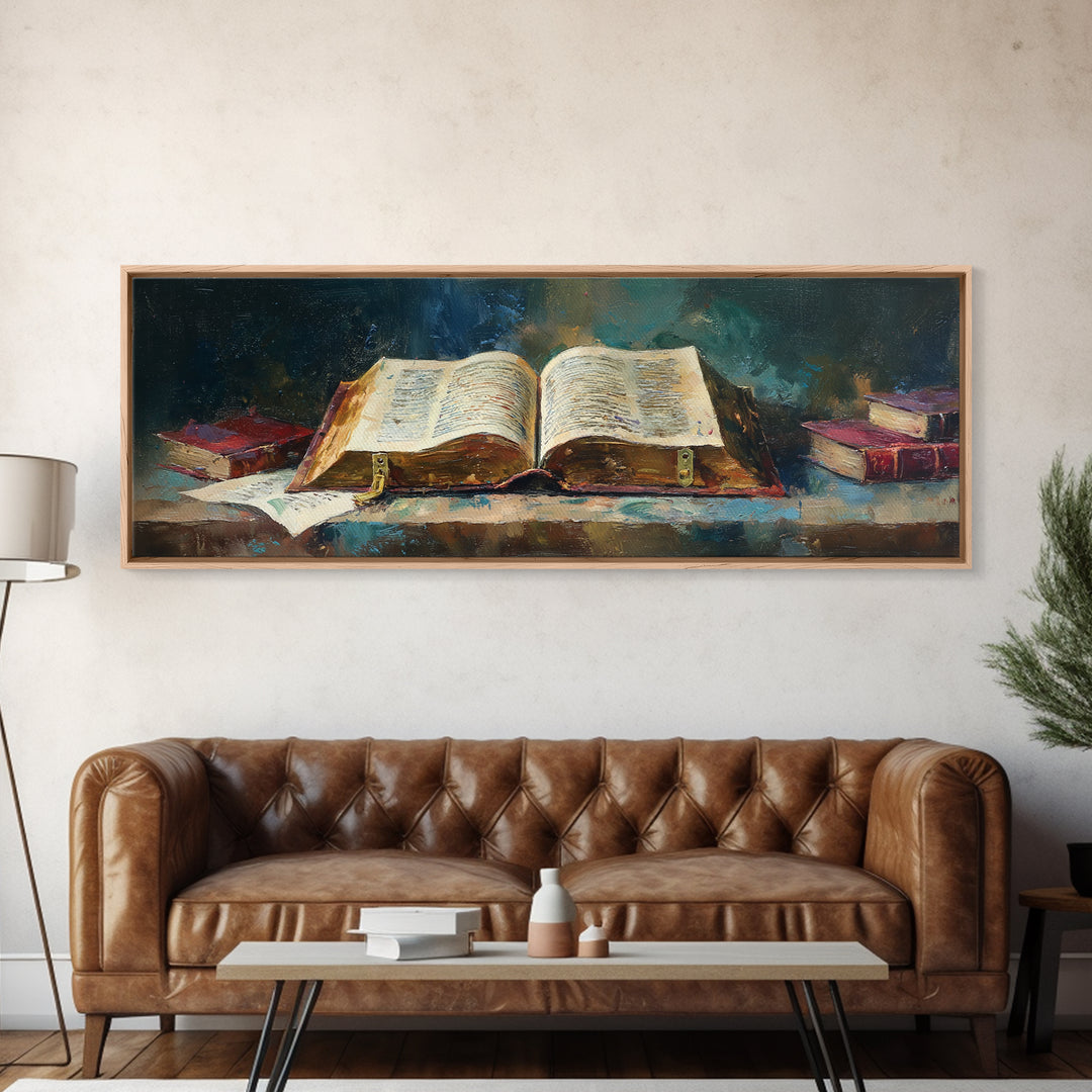 Ancient Book with Brass Clasps Canvas Print, Library Art, Book Art, Library Decor, Oil Painting, Archive, Fine Art Print, LIB-3x1-29