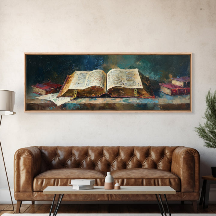 Ancient Book with Brass Clasps Canvas Print, Library Art, Book Art, Library Decor, Oil Painting, Archive, Fine Art Print, LIB-3x1-29