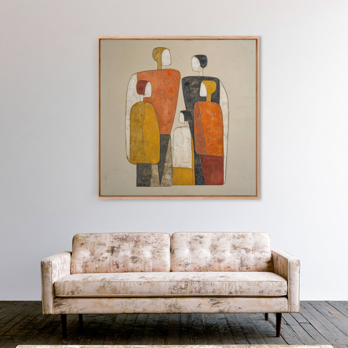 Abstract Family Figures Framed Canvas Print, Line Art, Portrait from Photo, Living Room Decor, Fine Art, Line, Luxury Decor, LIN-1x1-24