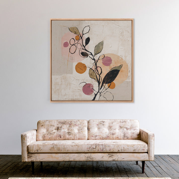 Botanical Branch Drawn Framed Canvas Print, Line Art, Modern Art, Living Room Decor, Oil Painting, Line, Neutral Decor, LIN-1x1-27