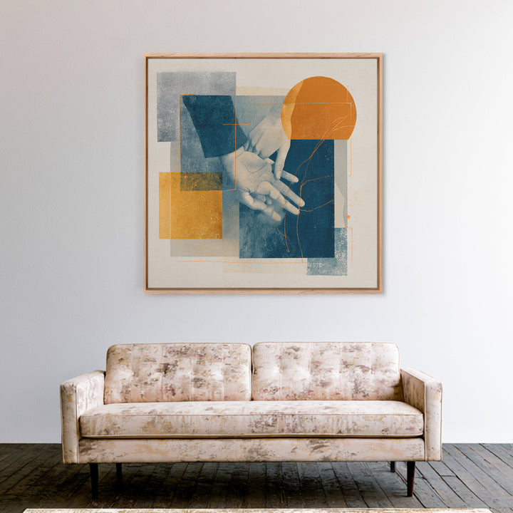 Two Hands Nearly Touching Framed Canvas Print, Line Art, Wall Decor, Living Room Decor, Abstract Art, Line, Boho Decor, LIN-1x1-29