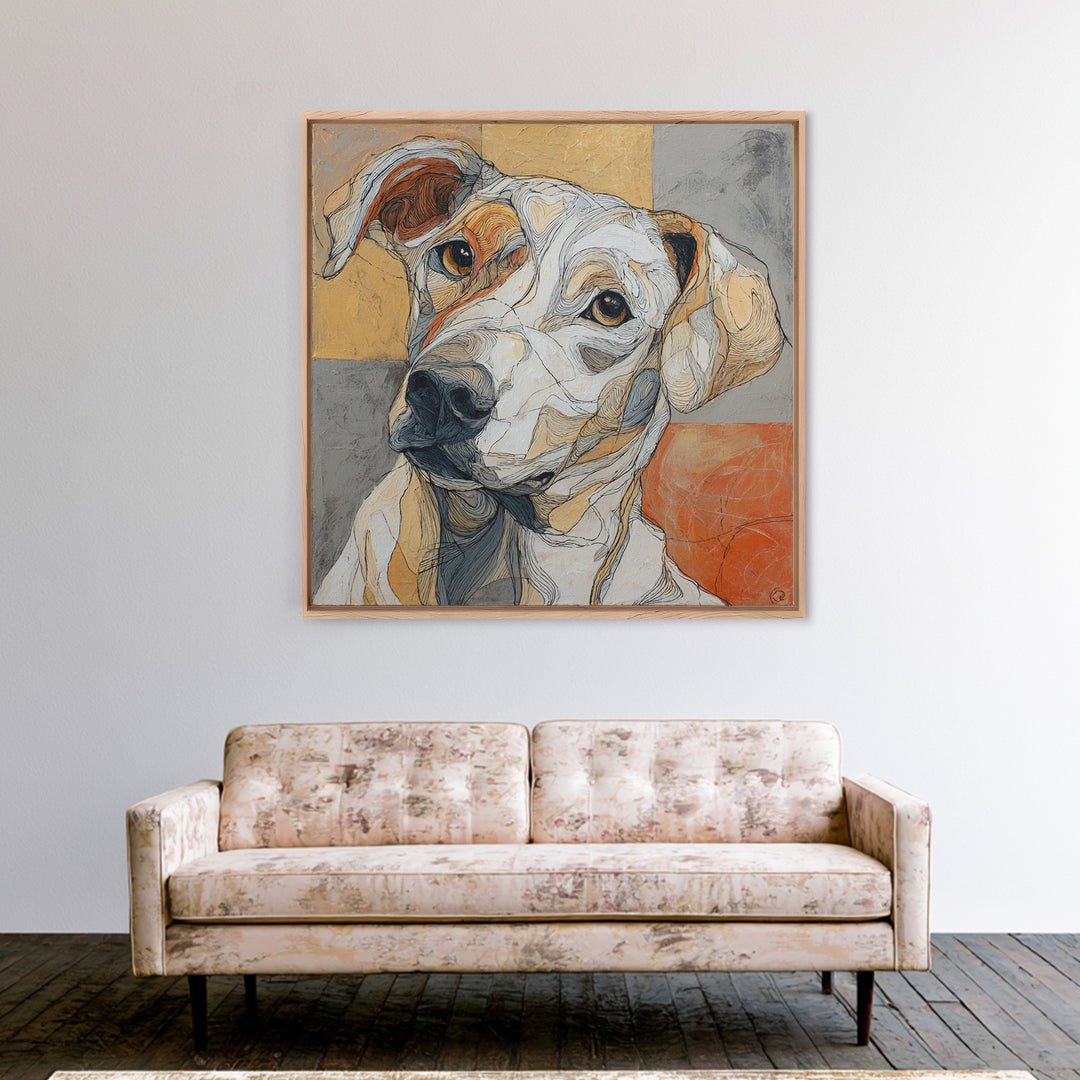 Continuous Line Dog Portrait Framed Canvas Print, Line Art, Contemporary Art, Living Room Decor, Fine Art, Line, Boho Wall Art, LIN-1x1-37