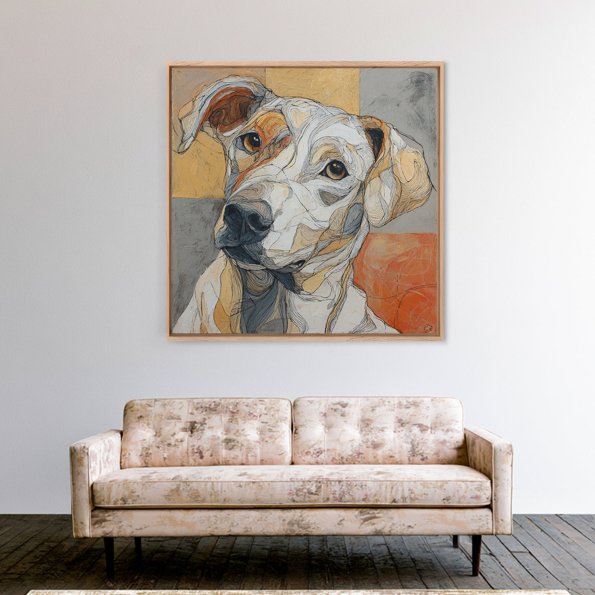 Continuous Line Dog Portrait Framed Canvas Print, Line Art, Contemporary Art, Living Room Decor, Fine Art, Line, Boho Wall Art, LIN-1x1-37