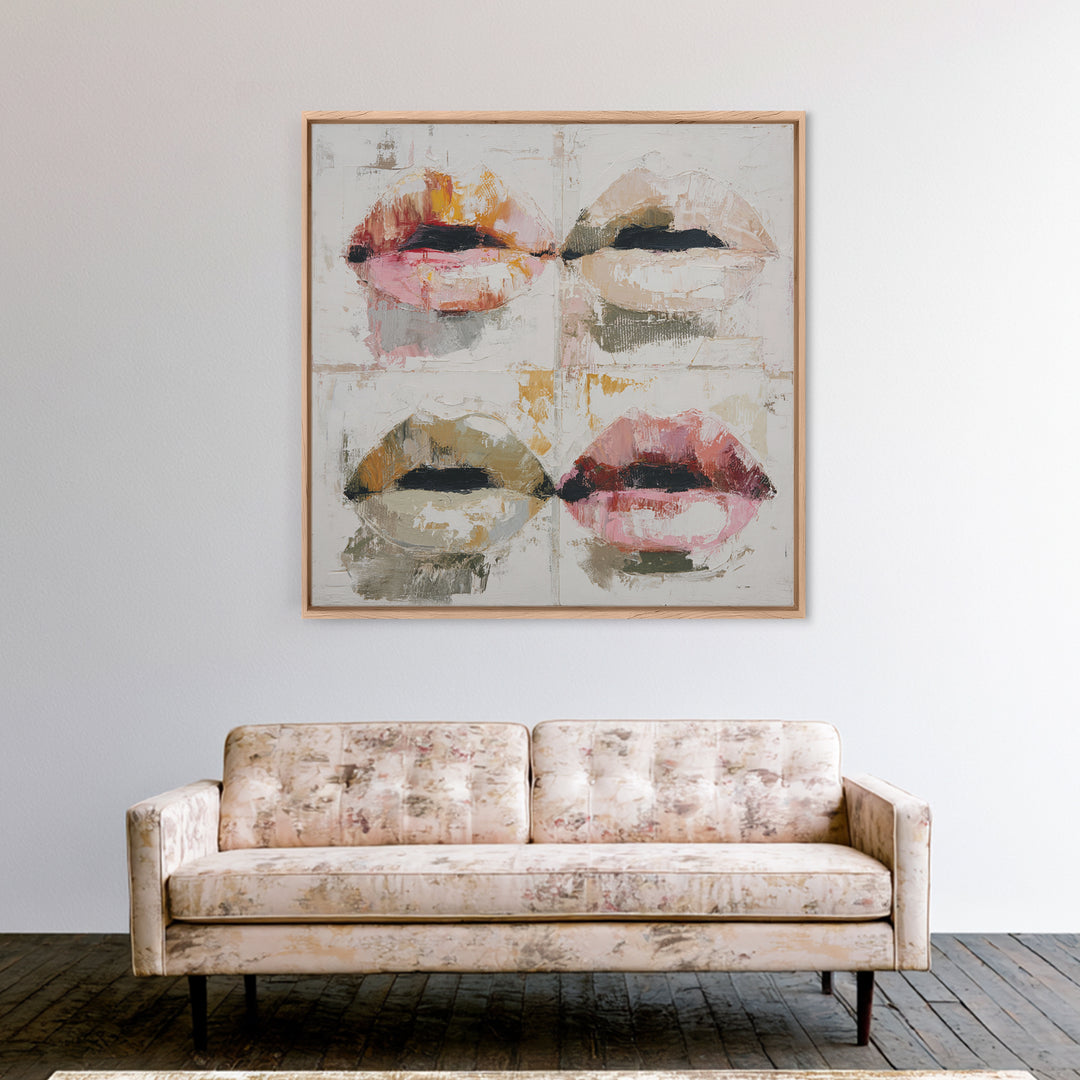 Abstract Lips and Hand Fashion Sketch Framed Canvas Print, Line Art, Aesthetic Prints, Living Room Decor, Fine Art, Line, LIN-1x1-42