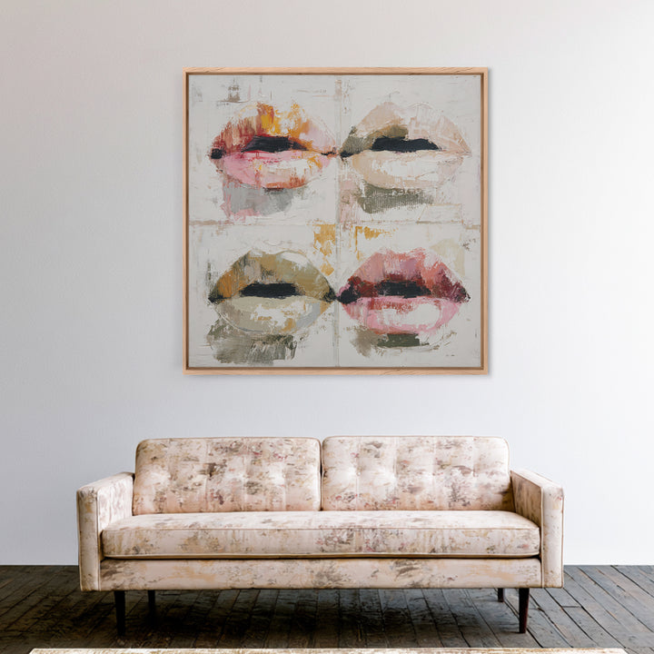 Abstract Lips and Hand Fashion Sketch Framed Canvas Print, Line Art, Aesthetic Prints, Living Room Decor, Fine Art, Line, LIN-1x1-42