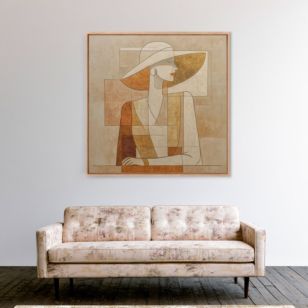 Line Drawing of a Woman Framed Canvas Print, Line Art, Portrait from Photo, Living Room Decor, Fine Art, Line, Luxury Decor, LIN-1x1-43