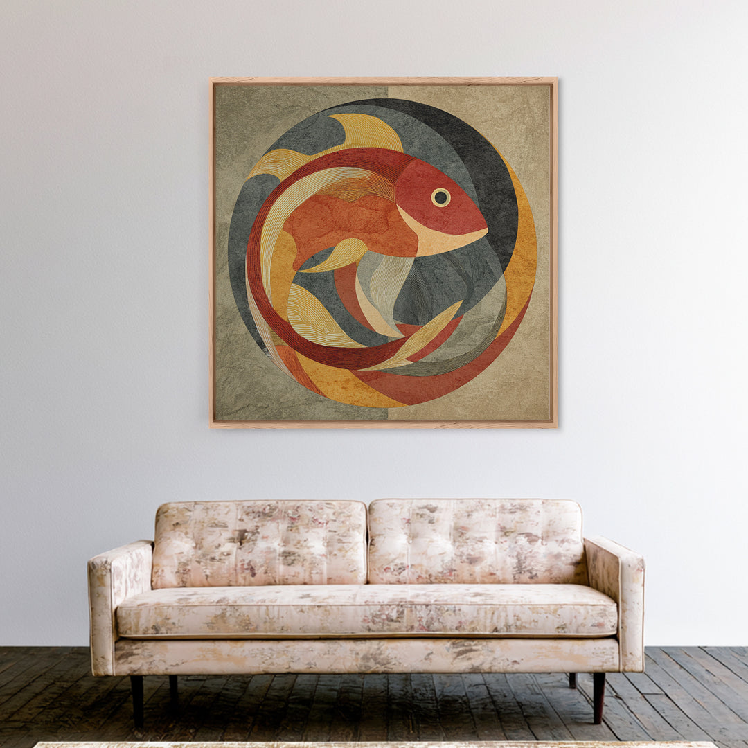 Continuous Line Fish Framed Canvas Print, Line Art, Living Room Decor, Abstract Art, Line, Portrait from Photo, Living Room Art, LIN-1x1-44