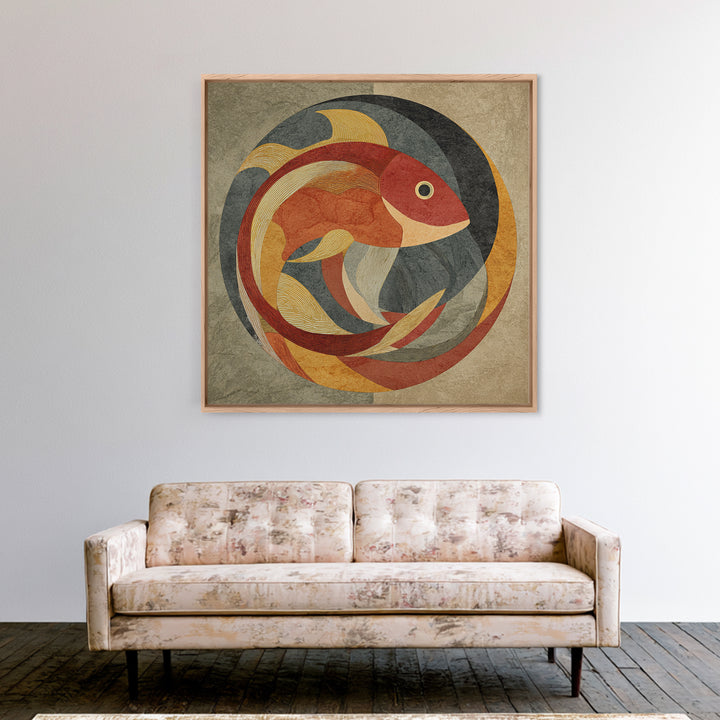 Continuous Line Fish Framed Canvas Print, Line Art, Living Room Decor, Abstract Art, Line, Portrait from Photo, Living Room Art, LIN-1x1-44
