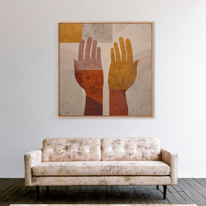 Two Hands Nearly Touching Framed Canvas Print, Line Art, Wall Decor, Living Room Decor, Abstract Art, Line, Boho Decor, LIN-1x1-53