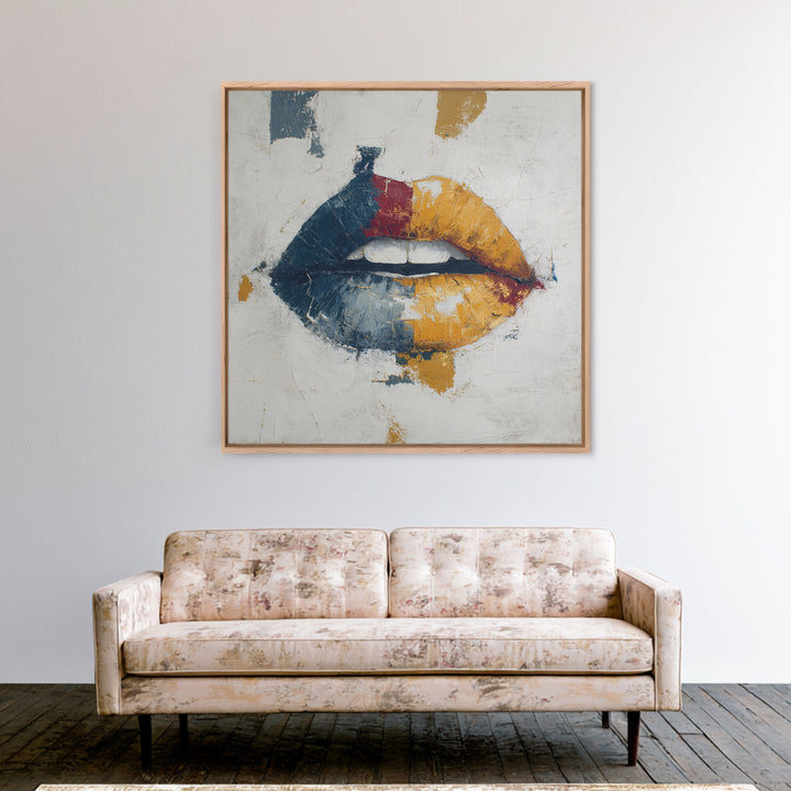 Abstract Lips and Hand Fashion Sketch Framed Canvas Print, Line Art, Aesthetic Prints, Living Room Decor, Fine Art, Line, LIN-1x1-66