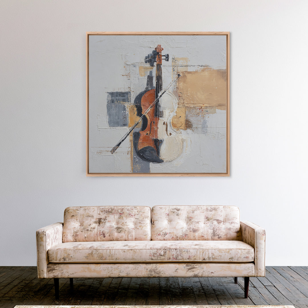 Single Line Violin and Bow Framed Canvas Print, Line Art, Aesthetic Prints, Living Room Decor, Abstract Art, Line, Wall Art, LIN-1x1-71