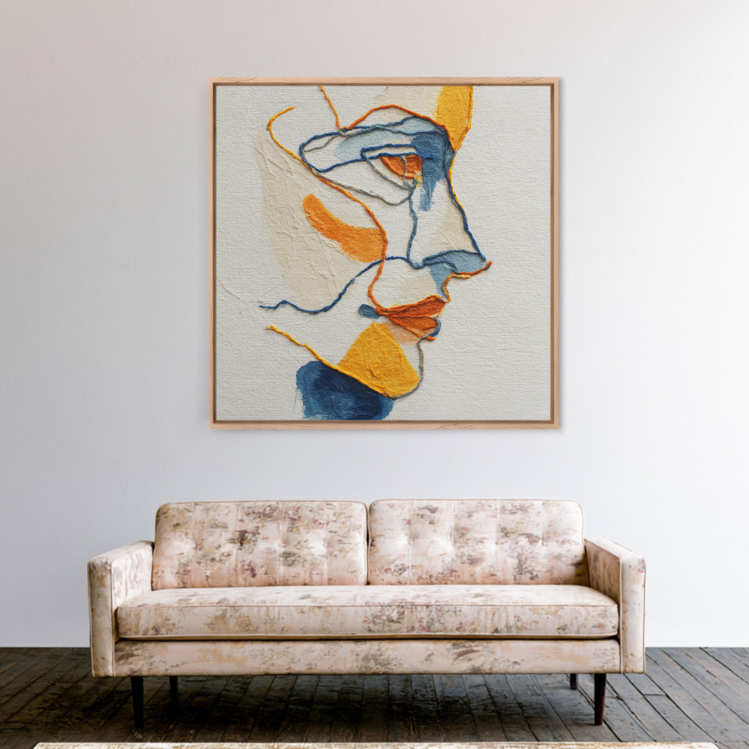 Continuous Line Female Face Framed Canvas Print, Line Art, Digital Wall Art, Living Room Decor, Line, Minimalist Wall Art, LIN-1x1-73