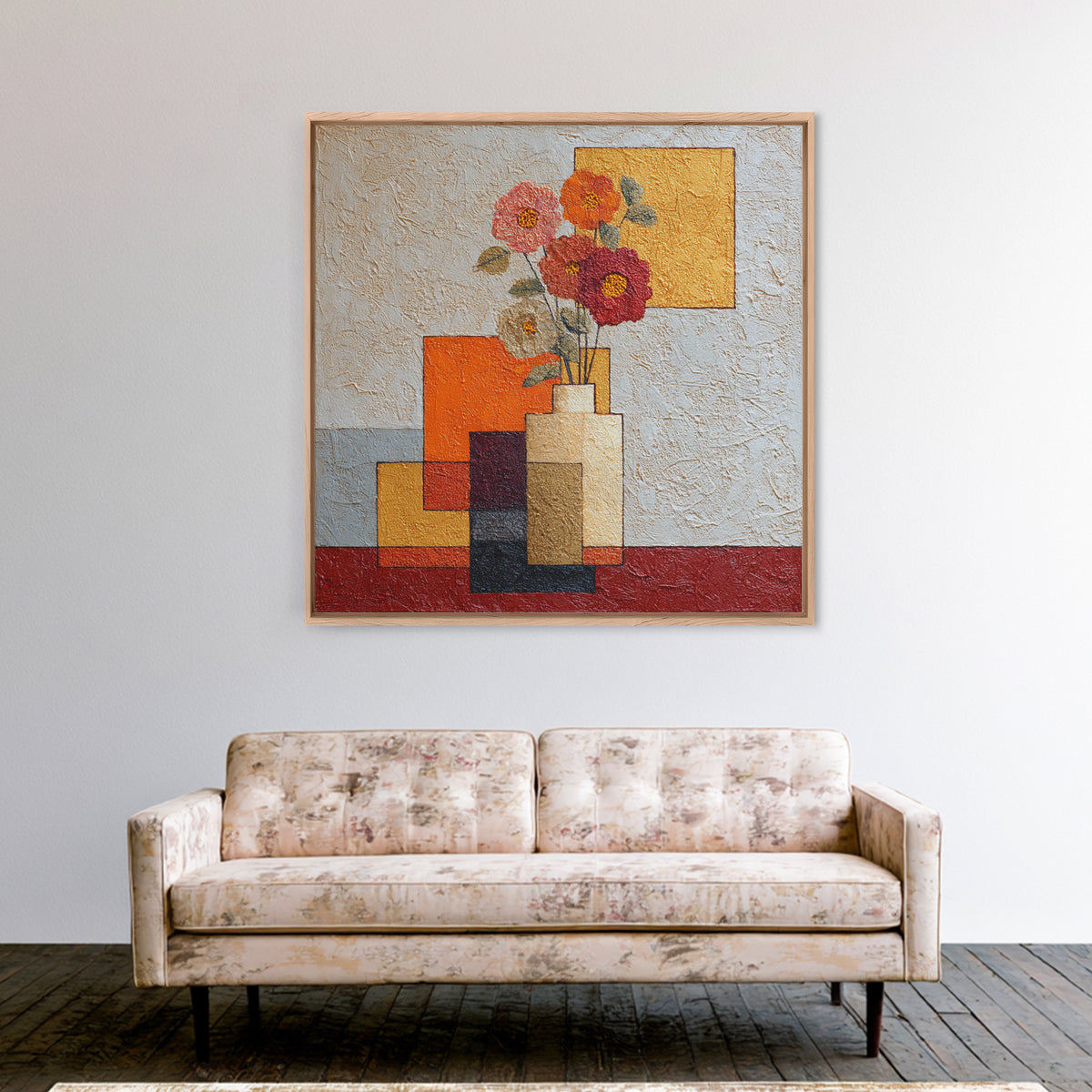 Abstract Vase and Flowers Framed Canvas Print, Line Art, Bird Wall Art, Living Room Decor, Fine Art, Line, Textured Painting, LIN-1x1-84