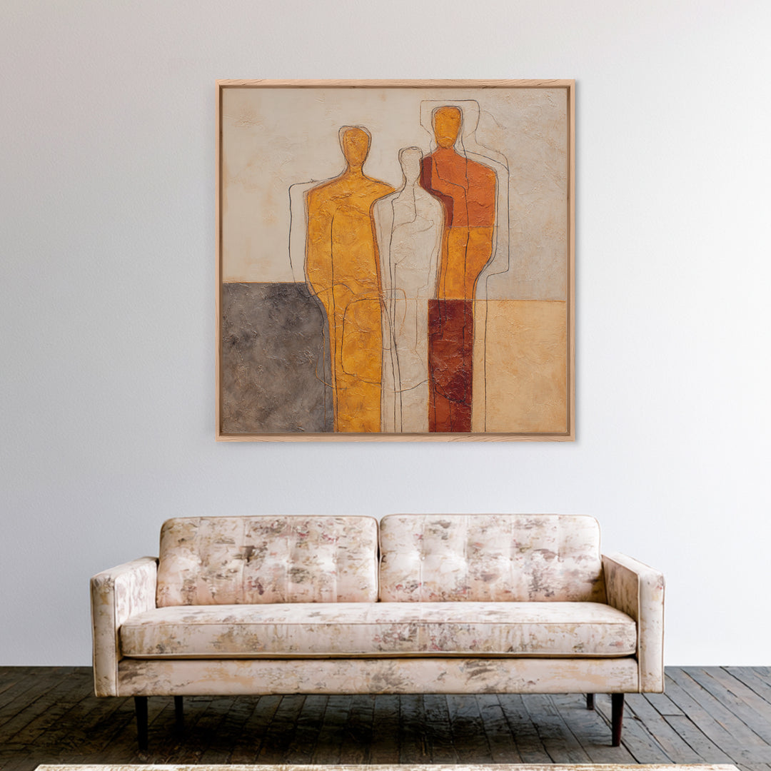 Abstract Family Figures Framed Canvas Print, Line Art, Digital Wall Art, Living Room Decor, Fine Art, Line, Minimalist Wall Art, LIN-1x1-96