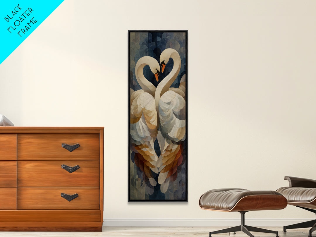 Two Swans Forming a Heart Shape Framed Canvas Print, Line Art, Printable Wall Art, Living Room Decor, Fine Art, Line, LIN-1x3-4