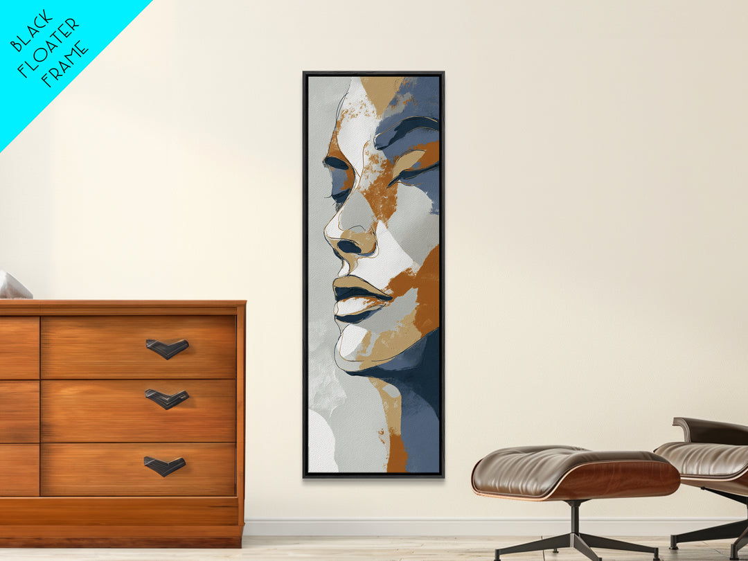 Continuous Line Female Face Framed Canvas Print, Line Art, Boho Wall Art, Living Room Decor, Fine Art, Line, Living Room Art, LIN-1x3-61