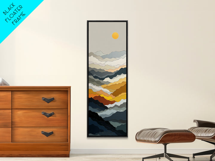 Black Line Mountains Framed Canvas Print, Line Art, Room Decor, Living Room Decor, Fine Art, Line, Digital Wall Art, Canvas Art, LIN-1x3-70