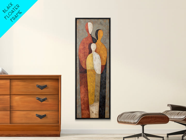 Abstract Family Figures Framed Canvas Print, Line Art, Bird Wall Art, Living Room Decor, Fine Art, Line, Textured Painting, LIN-1x3-84