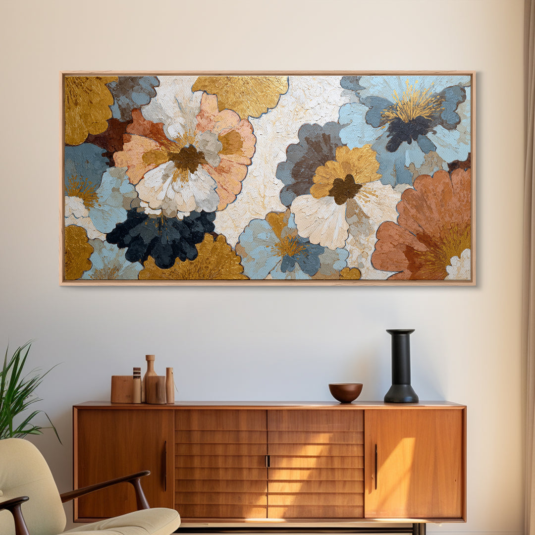 Face and Flower Blended into One Contour Framed Canvas Print, Line Art, Portrait from Photo, Living Room Decor, Oil Painting, LIN-2x1-100