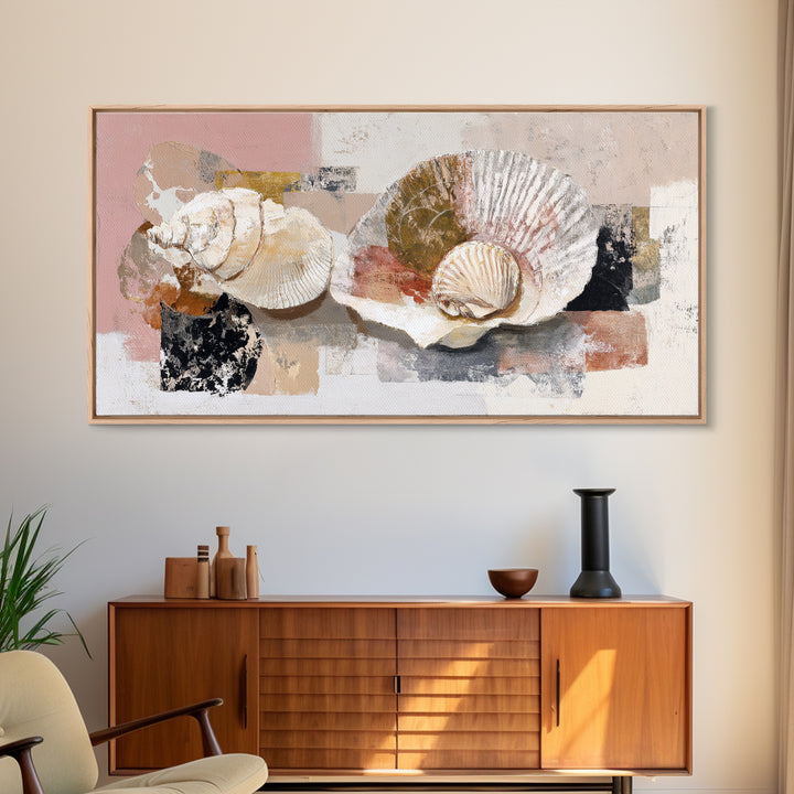 Line Art Shell and Coastal Forms Framed Canvas Print, Line Art, Gallery Wall Art, Living Room Decor, Abstract Art, Line, LIN-2x1-11