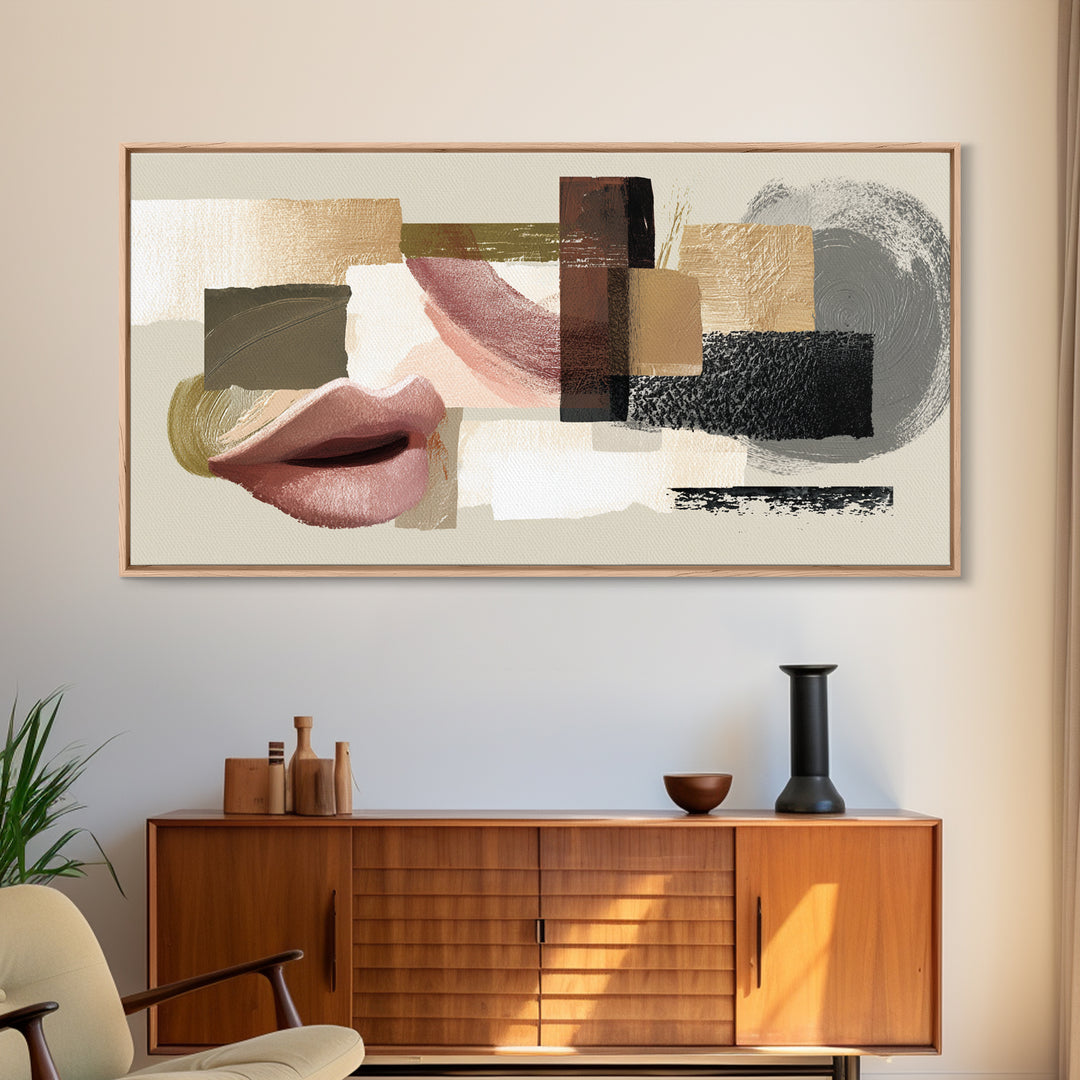 Abstract Lips and Hand Fashion Sketch Framed Canvas Print, Line Art, Contemporary Art, Living Room Decor, Abstract Art, Line, LIN-2x1-14