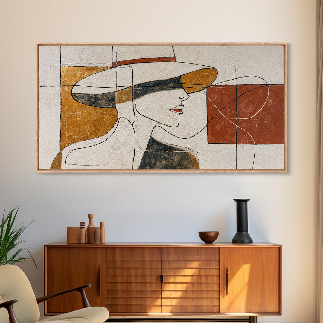 Line Drawing of a Woman Framed Canvas Print, Line Art, Decor, Living Room Decor, Fine Art, Line, Living Room Wall Art, LIN-2x1-15