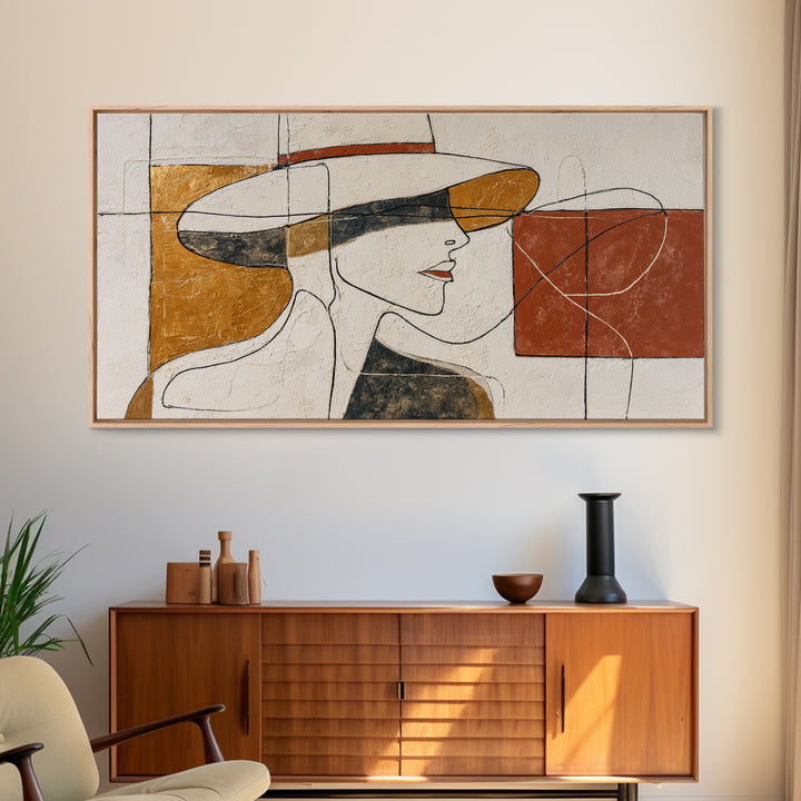 Line Drawing of a Woman Framed Canvas Print, Line Art, Decor, Living Room Decor, Fine Art, Line, Living Room Wall Art, LIN-2x1-15
