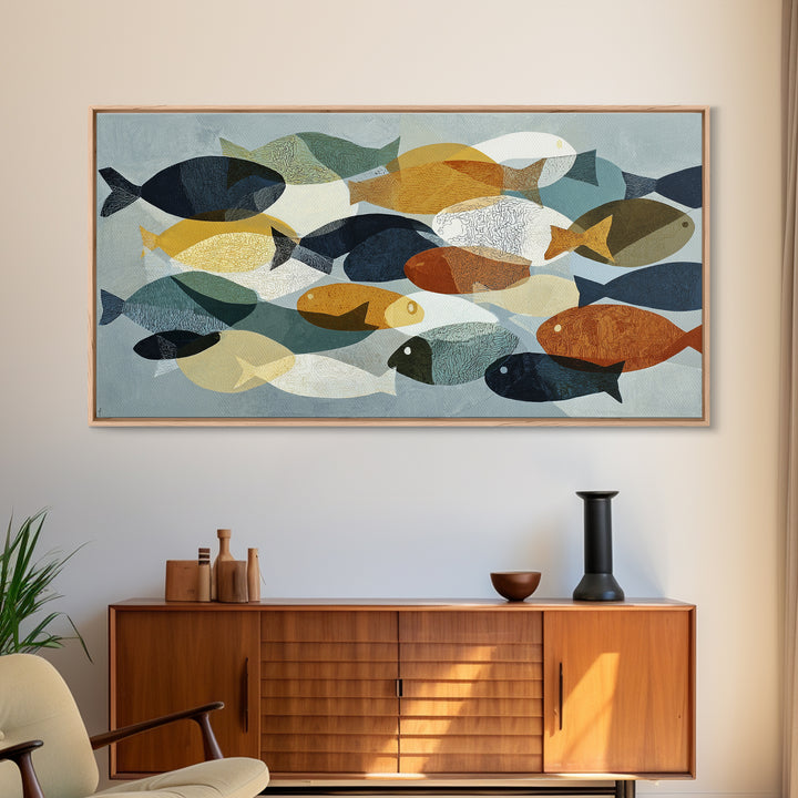Continuous Line Fish Framed Canvas Print, Line Art, Statement Artwork, Living Room Decor, Abstract Art, Line, Custom Portrait, LIN-2x1-16