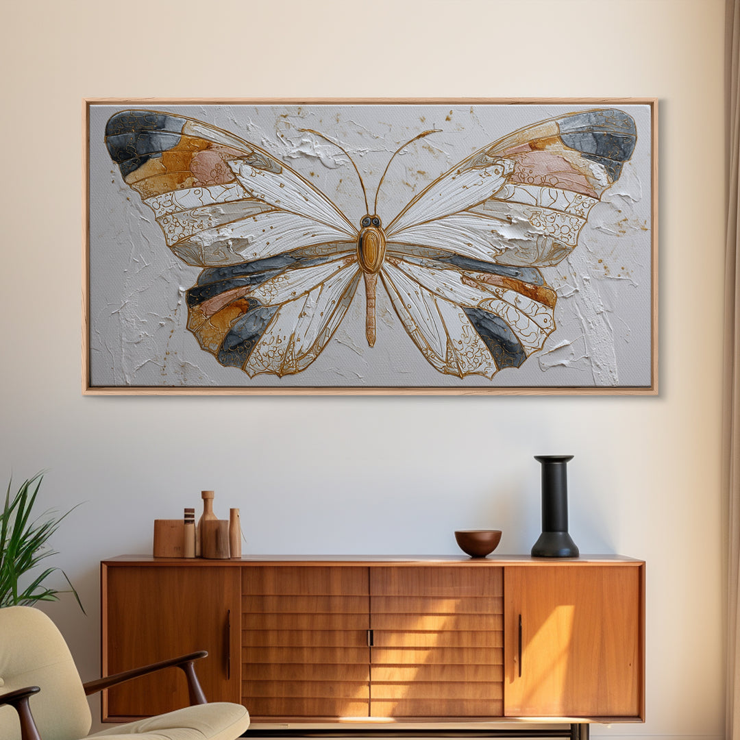 Line Art Butterfly Framed Canvas Print, Line Art, Wall Art, Living Room Decor, Abstract Art, Line, Wall Art Print, LIN-2x1-18