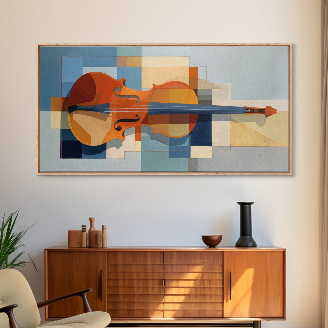 Single Line Violin and Bow Framed Canvas Print, Line Art, Aesthetic Prints, Living Room Decor, Abstract Art, Line, Wall Art, LIN-2x1-19