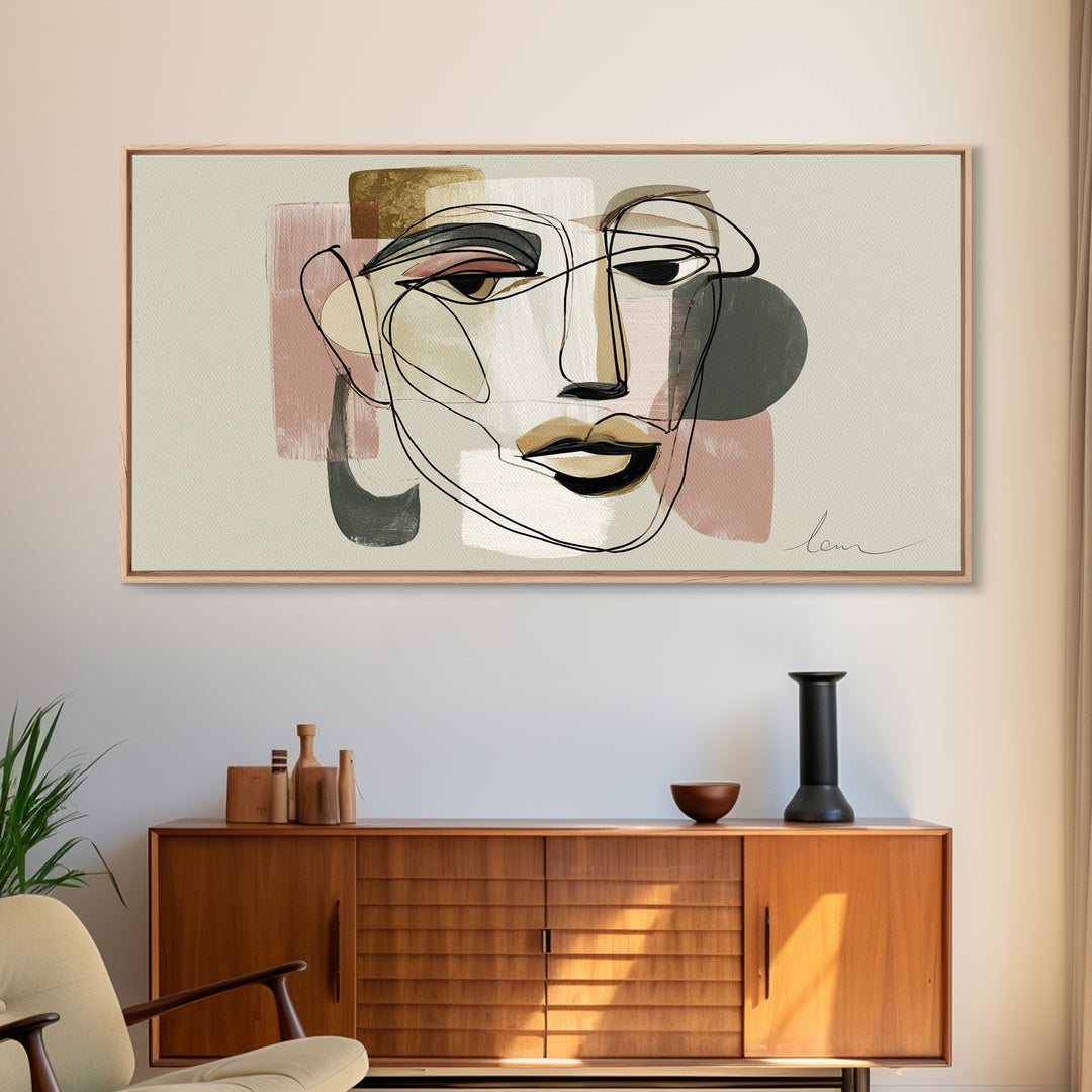 Continuous Line Female Face Canvas Print, Line Art, Modern Wall Art, Living Room Decor, Fine Art, Line, Bird Wall Art, LIN-2x1-21