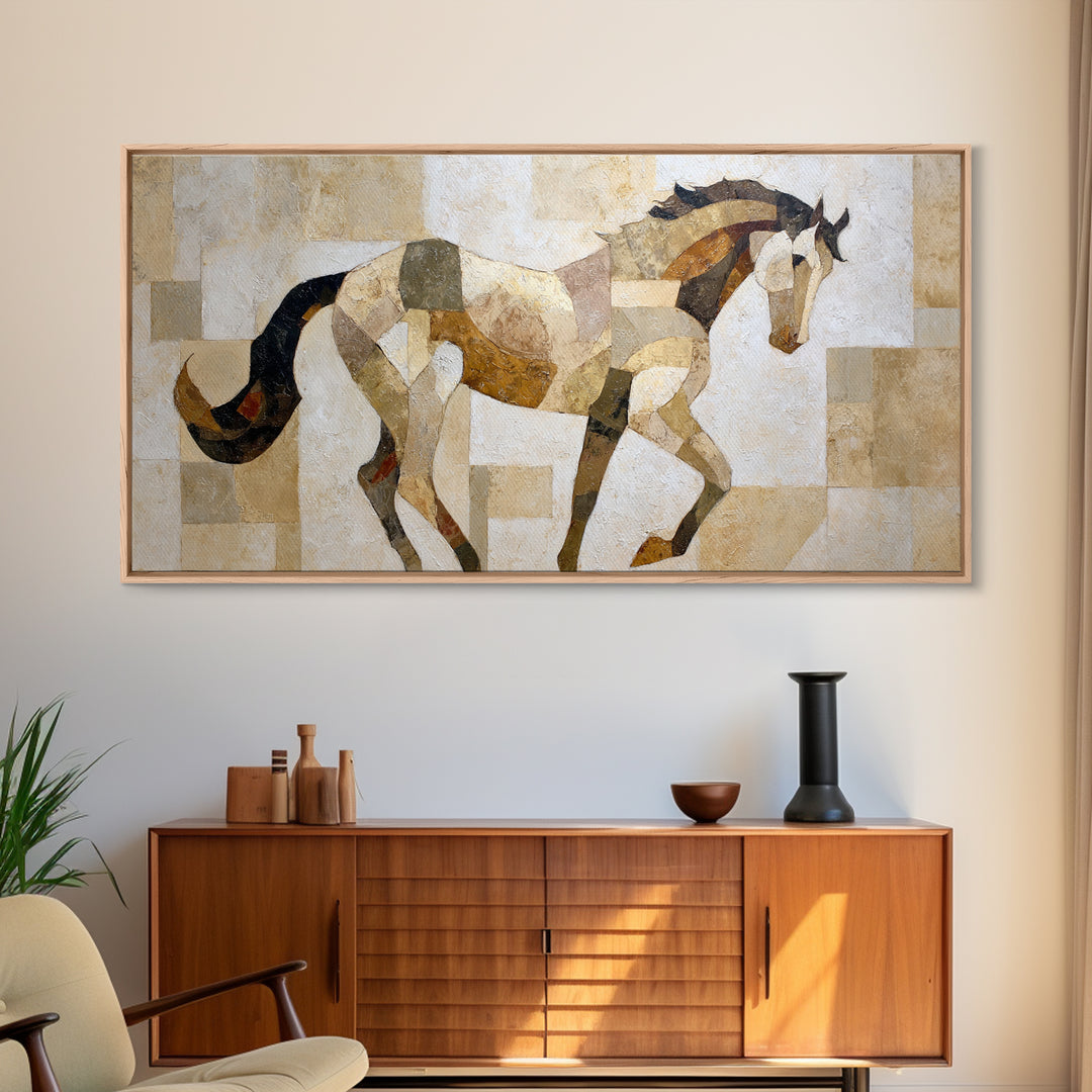 Abstract Horse Formed from Graceful Contour Framed Canvas Print, Line Art, Contemporary Art, Living Room Decor, Fine Art, Line, LIN-2x1-24