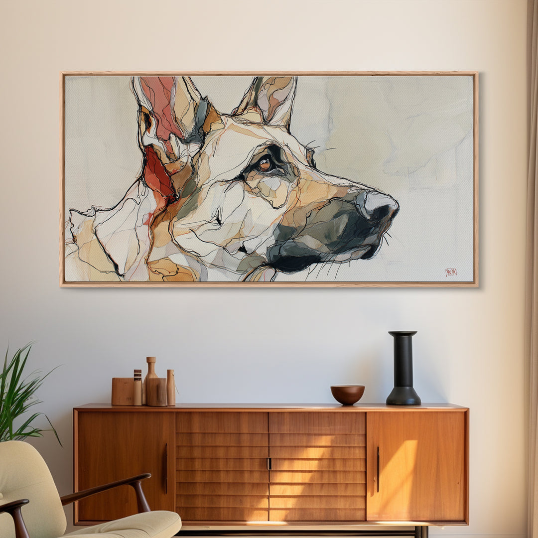 Continuous Line Dog Portrait Framed Canvas Print, Line Art, Living Room Decor, Line, Portrait from Photo, Living Room Art, LIN-2x1-33