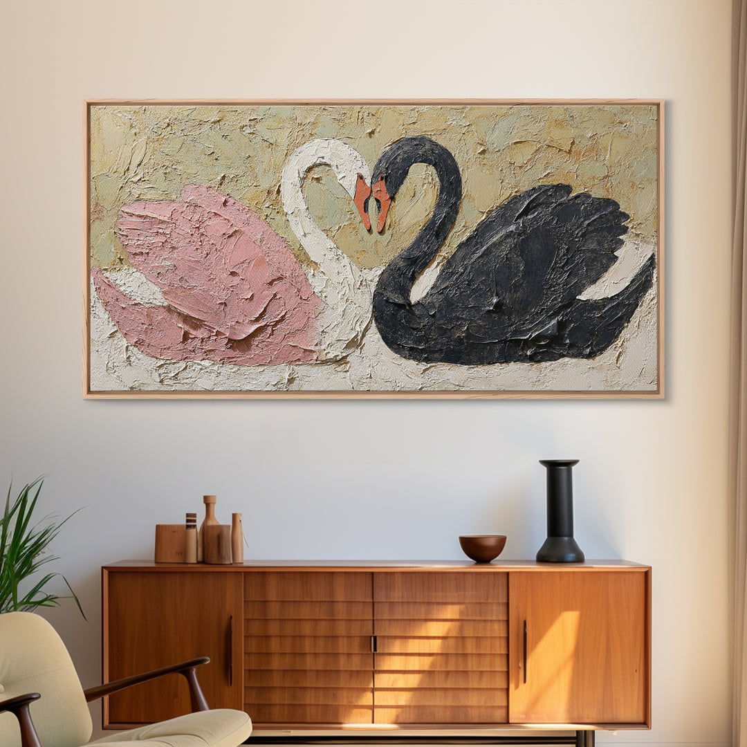 Two Swans Forming a Heart Shape Canvas Print, Line Art, Art, Living Room Decor, Abstract Art, Line, Boho Wall Decor, Boho Decor, LIN-2x1-36