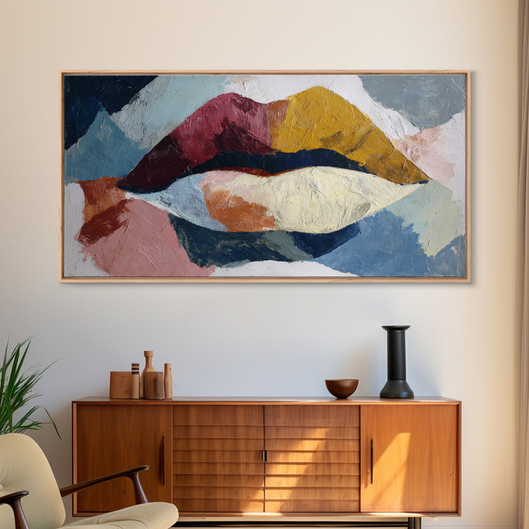 Abstract Lips and Hand Fashion Sketch Framed Canvas Print, Line Art, Contemporary Art, Living Room Decor, Abstract Art, Line, LIN-2x1-38